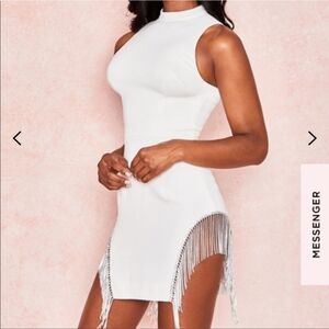 House of CB Charlize White Rhinestone Tassel Bodycon Dress Size XS